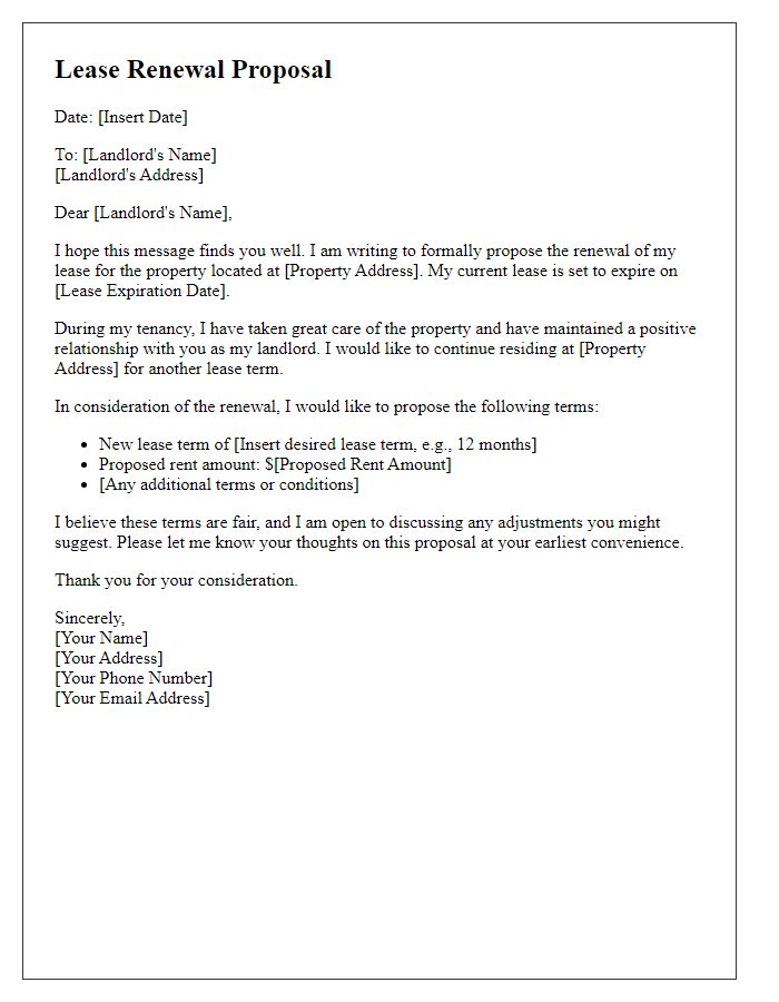 Letter template of lease renewal proposal.