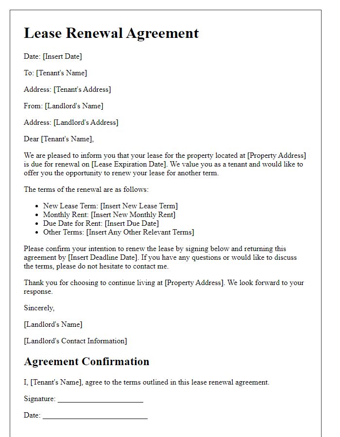 Letter template of tenant's lease renewal agreement.