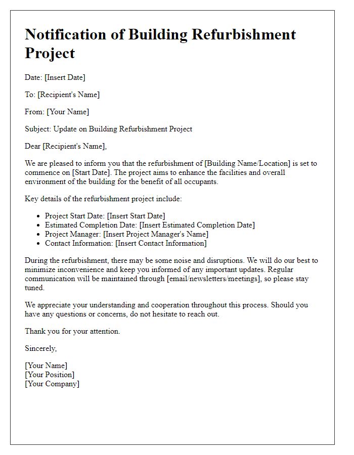 Letter template of building refurbishment project communication