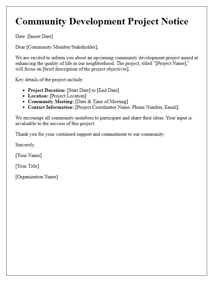 Letter template of community development project notice