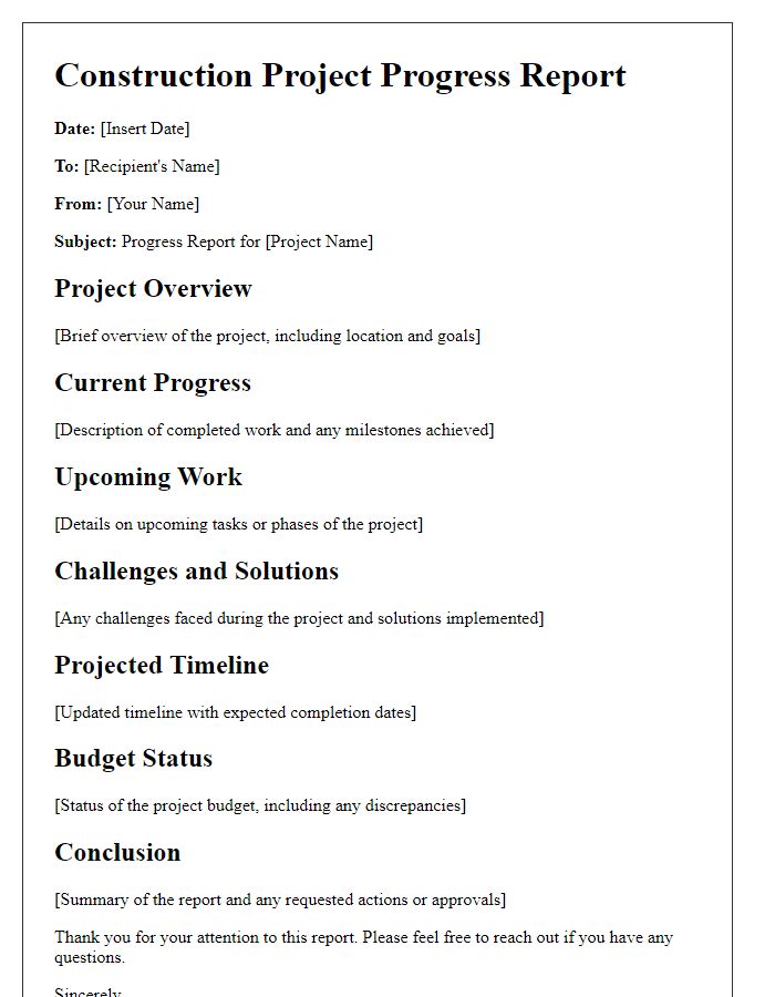 Letter template of construction project progress report