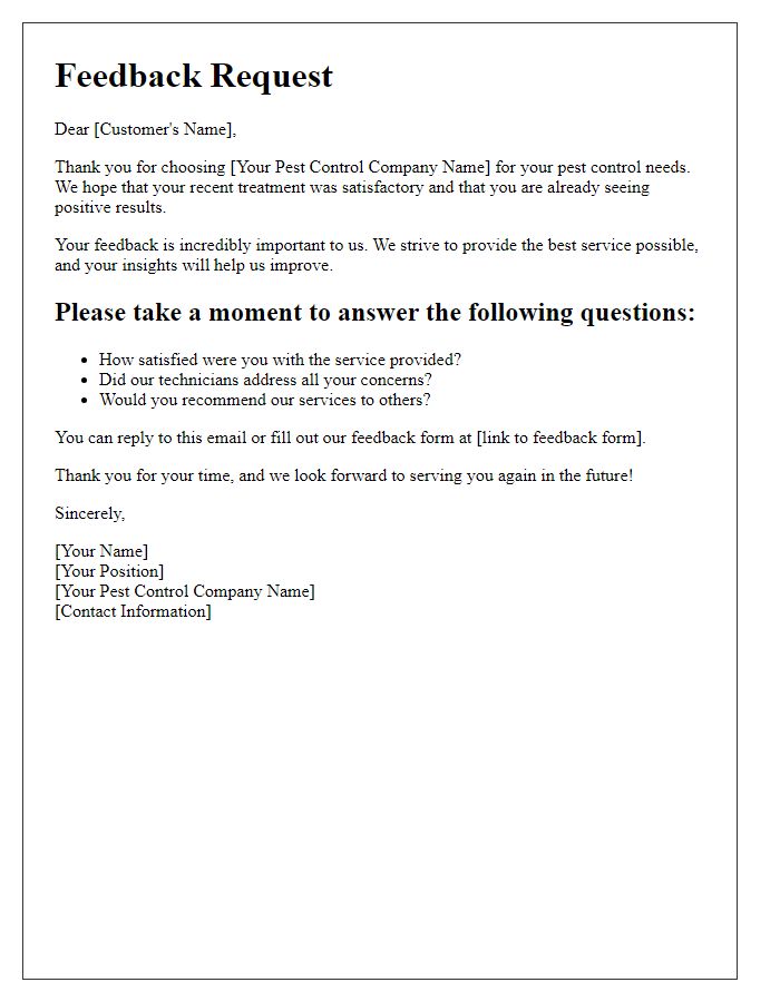 Letter template of pest control service feedback request after treatment