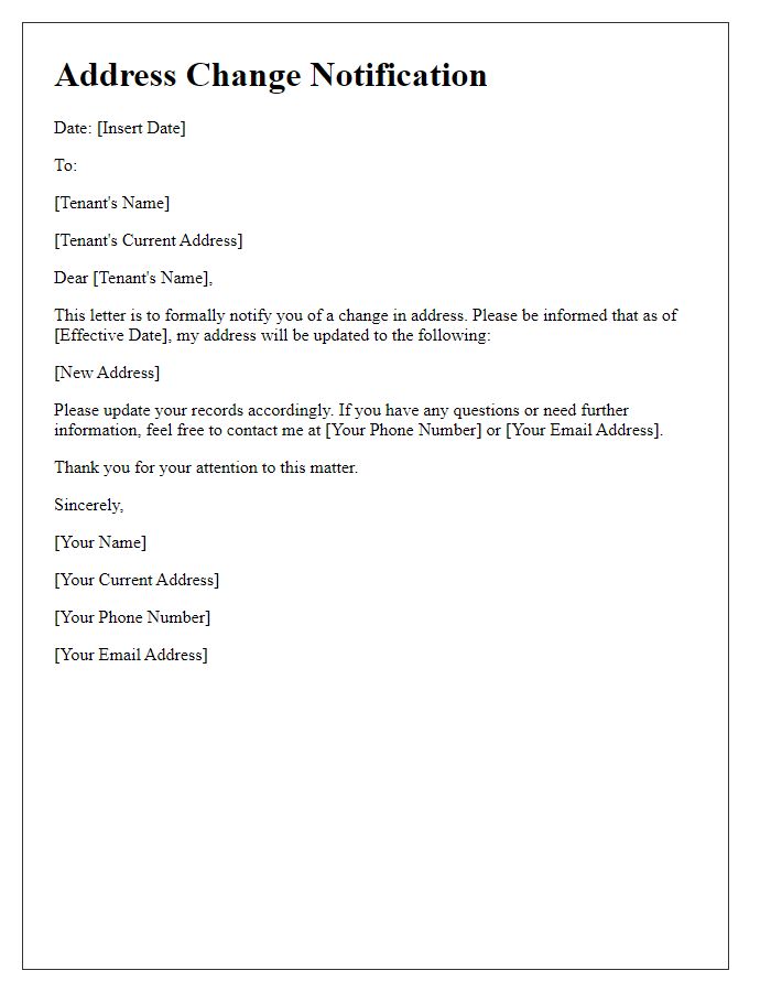 Letter template of Address Change Notification for Tenant