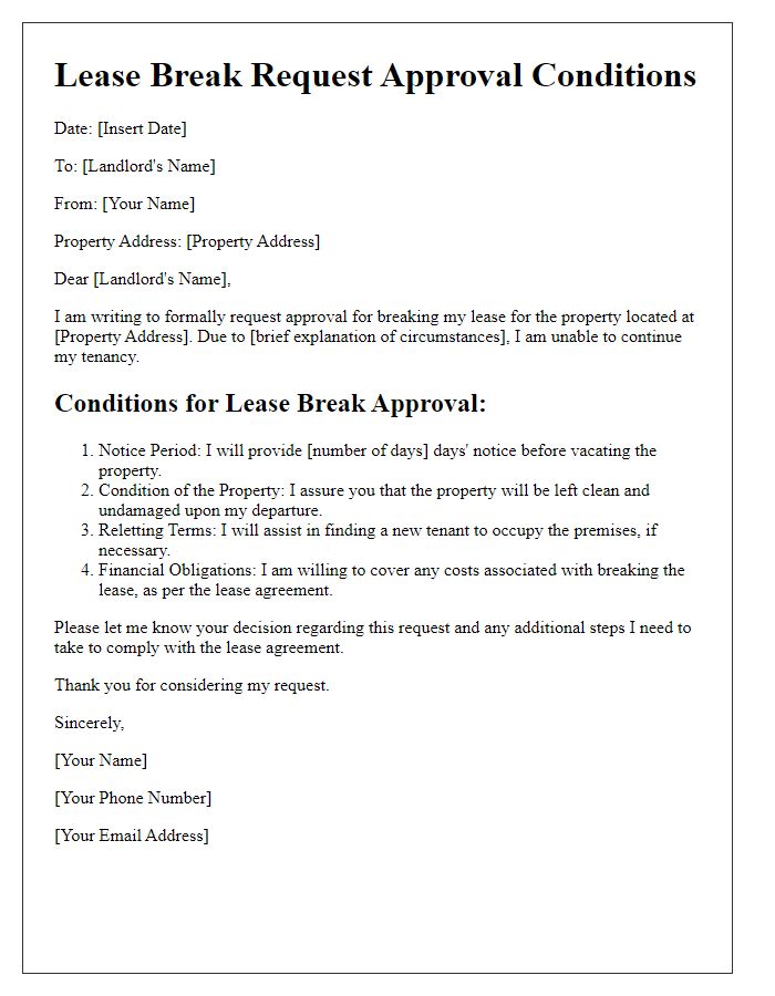 Letter template of lease break request approval conditions