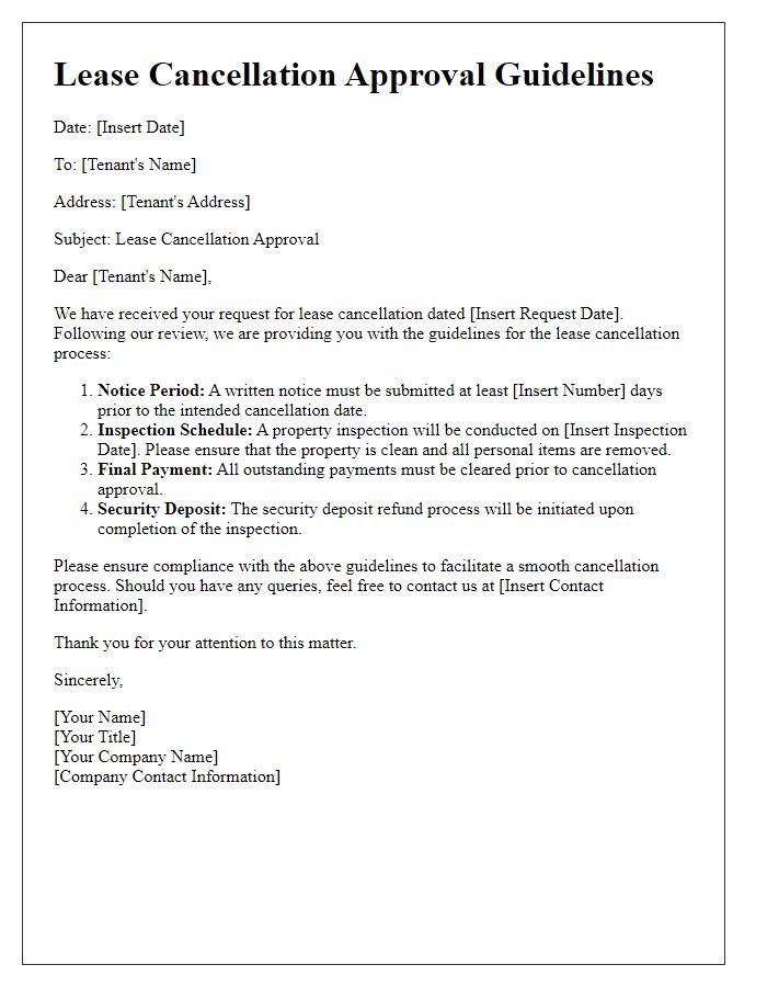 Letter template of lease cancellation approval guidelines