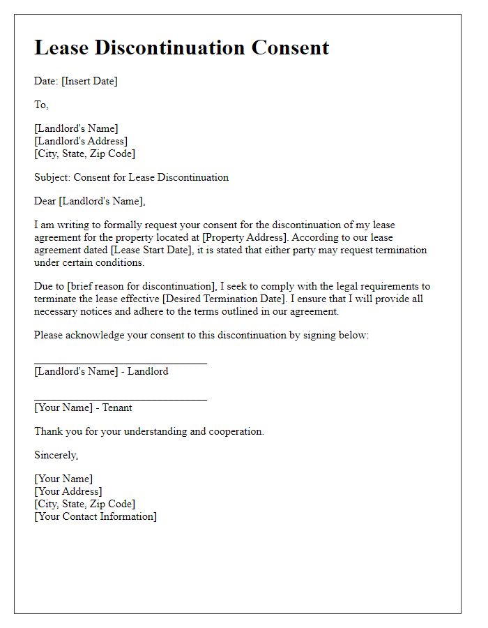 Letter template of lease discontinuation consent requirements