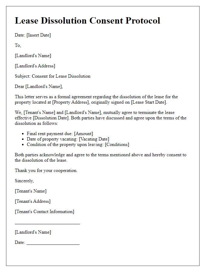 Letter template of lease dissolution consent protocol