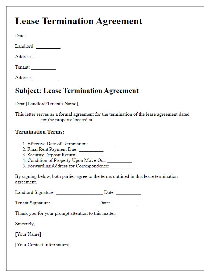 Letter template of lease termination agreement terms