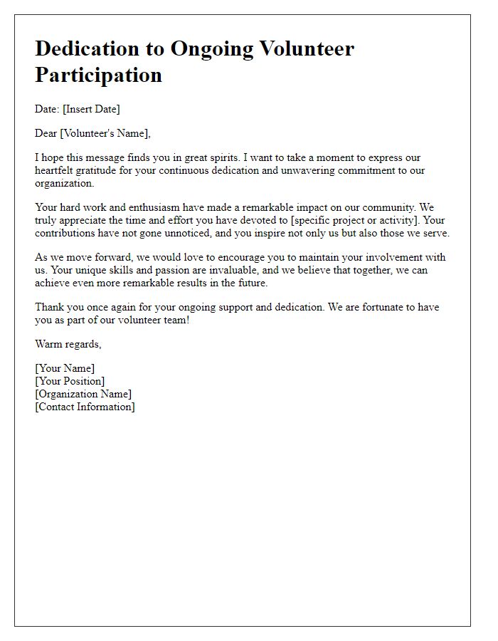 Letter template of dedication to ongoing volunteer participation