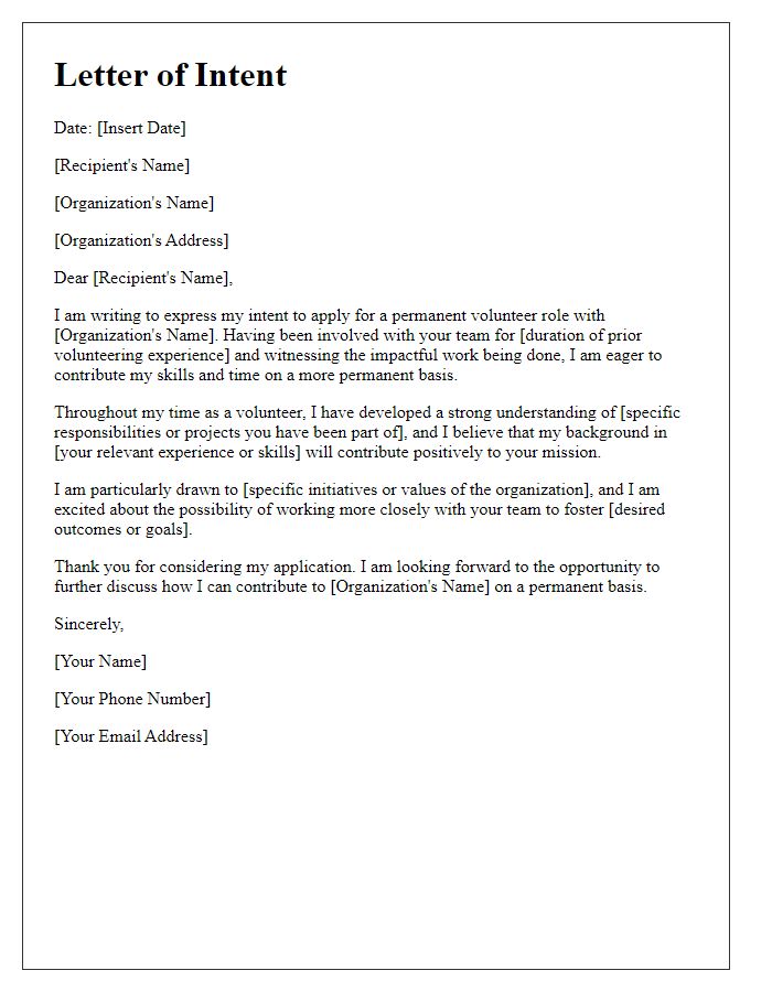 Letter template of intent for permanent volunteer roles