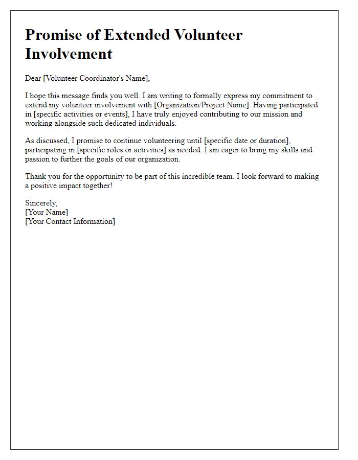 Letter template of promise for extended volunteer involvement