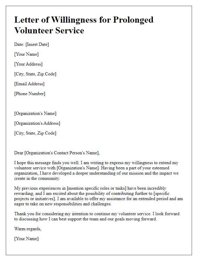 Letter template of willingness for prolonged volunteer service