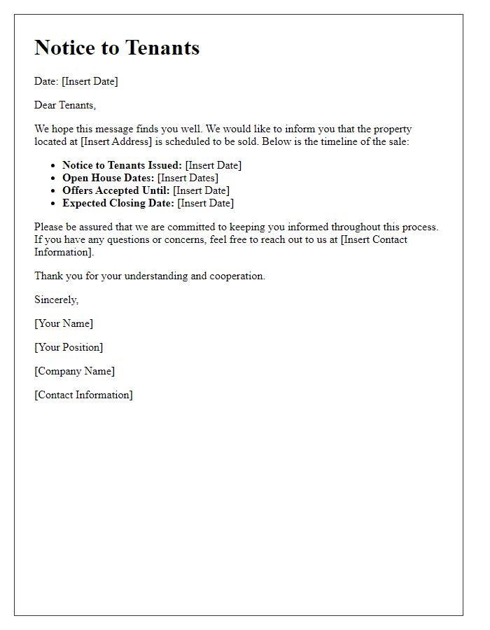 Letter template of notice informing tenants of property sale timeline