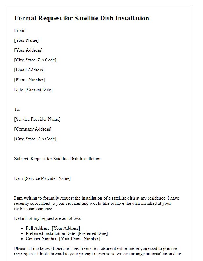 Letter template of formal satellite dish installation request