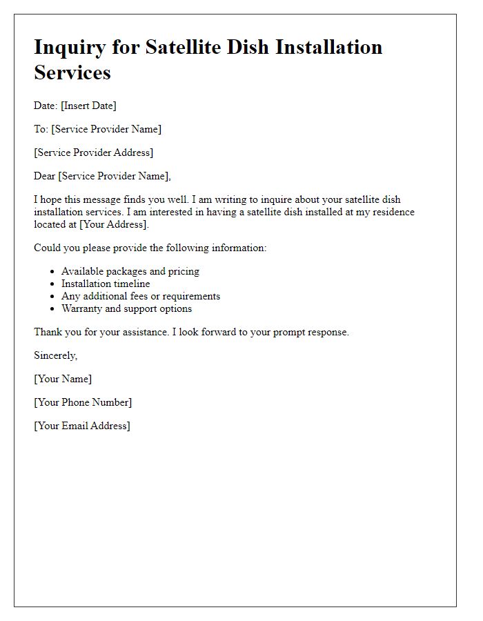 Letter template of inquiry for satellite dish installation services