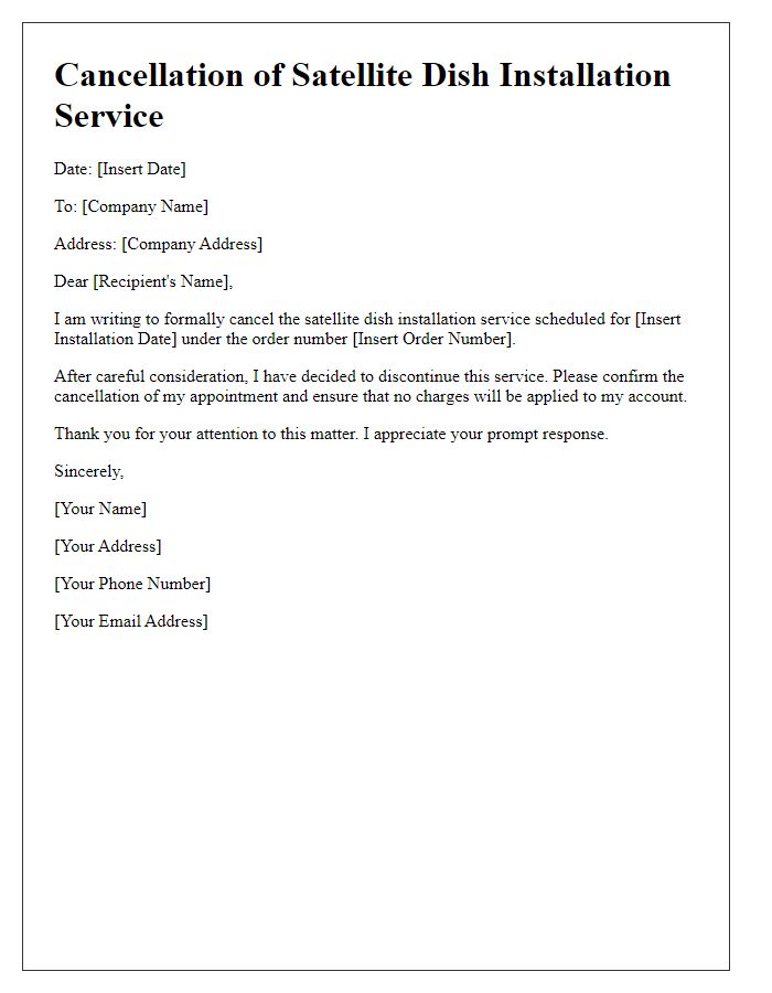 Letter template of satellite dish installation service cancellation