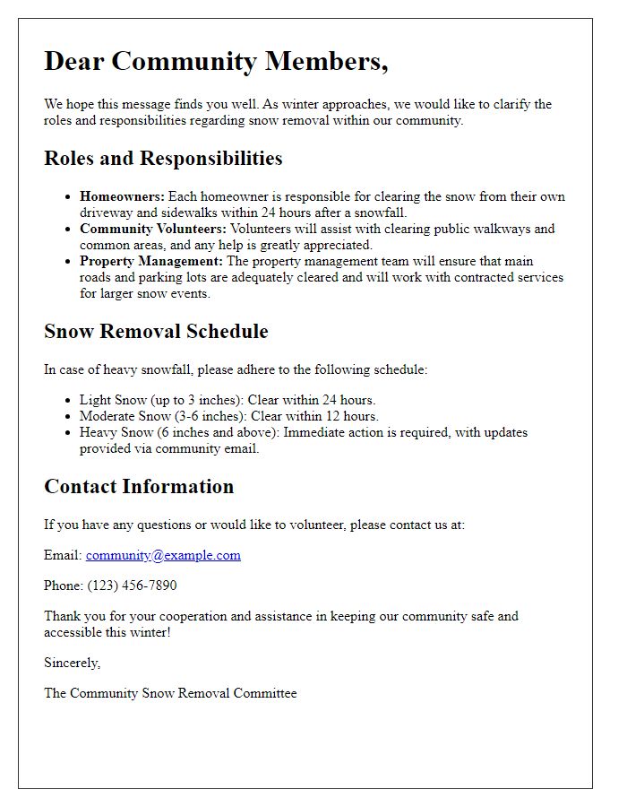 Letter template of community snow removal roles clarification