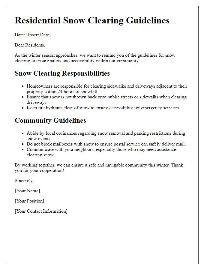 Letter template of residential snow clearing guidelines