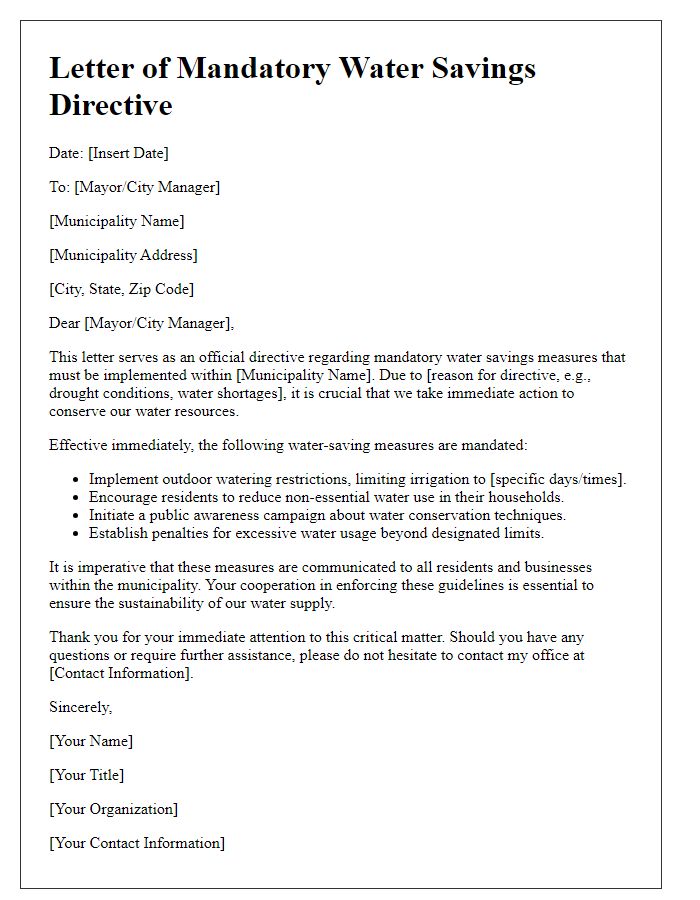 Letter template of mandatory water savings directive for municipalities.