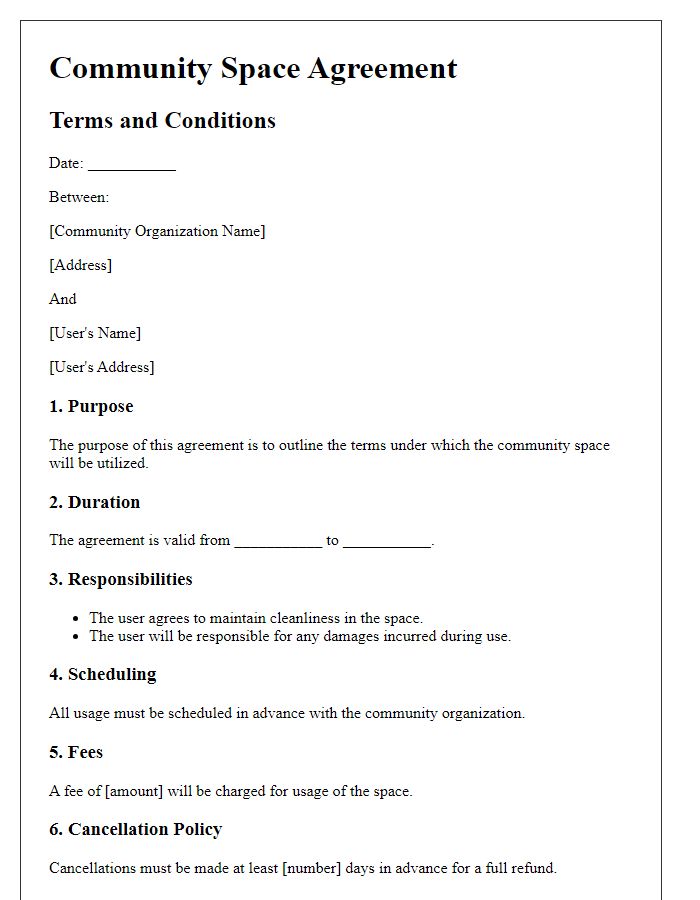 Letter template of community space agreement terms.