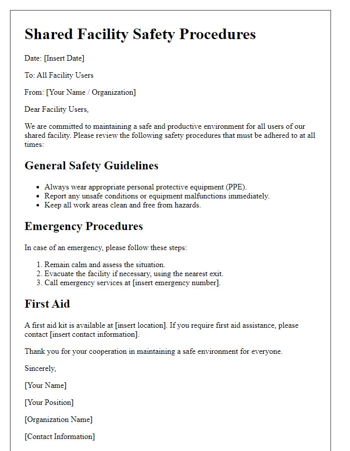 Letter template of shared facility safety procedures.