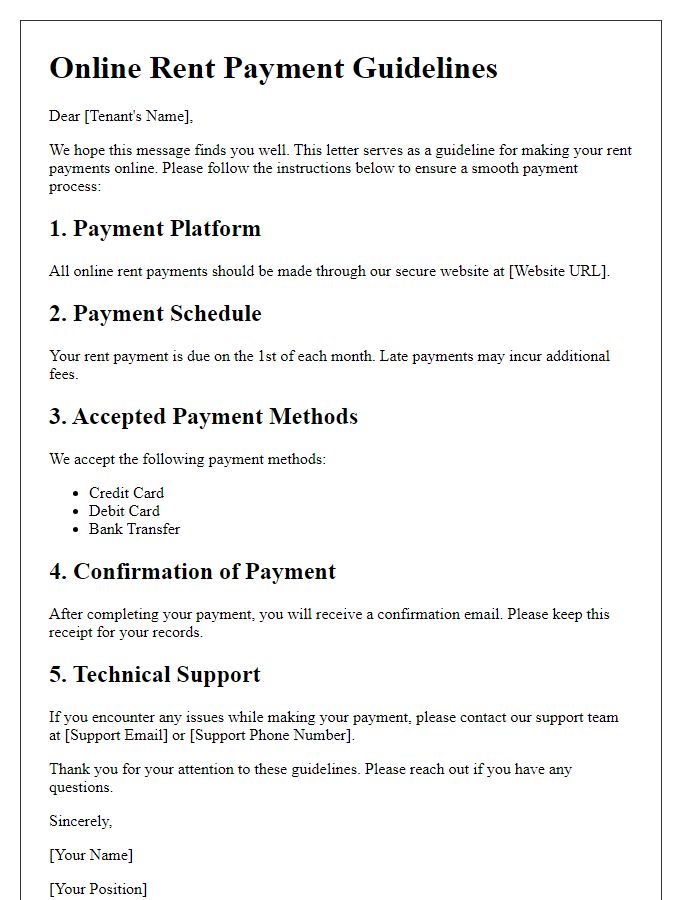 Letter template of online rent payment guidelines