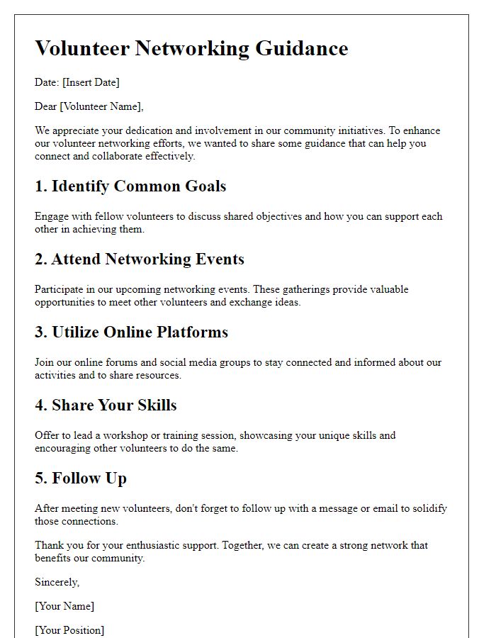 Letter template of guidance for volunteer networking efforts.