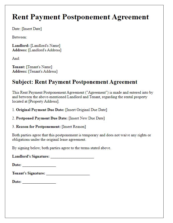 Letter template of Rent Payment Postponement Agreement