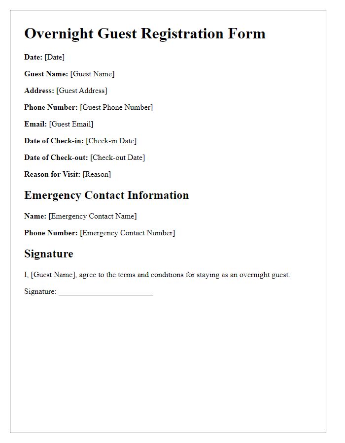 Letter template of overnight guest registration format