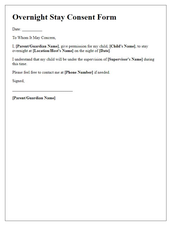 Letter template of overnight stay consent form