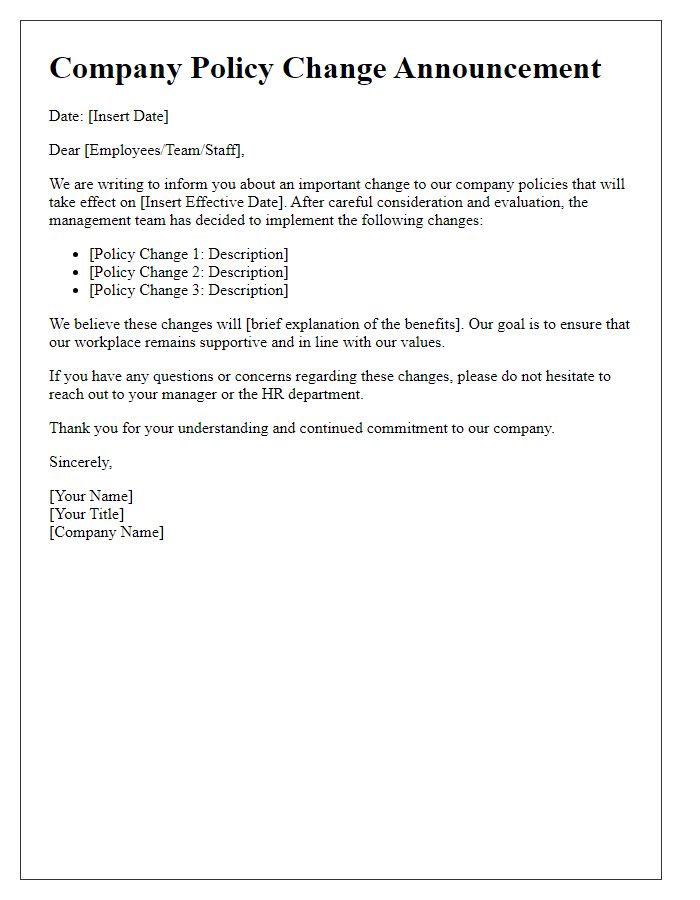 Letter template of company policy change announcement