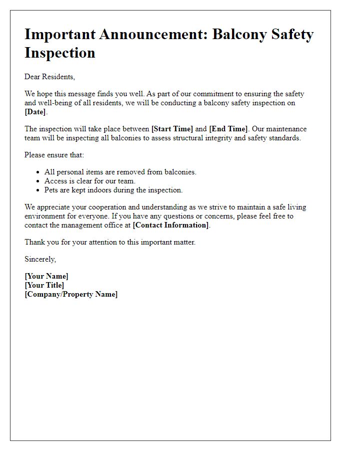 Letter template of balcony safety inspection announcement