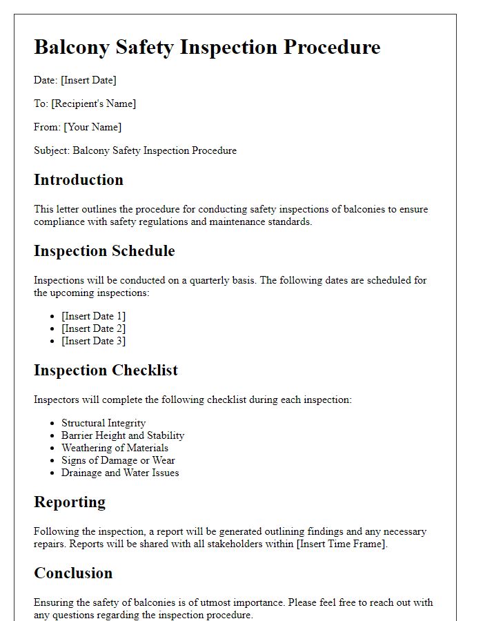 Letter template of balcony safety inspection procedure