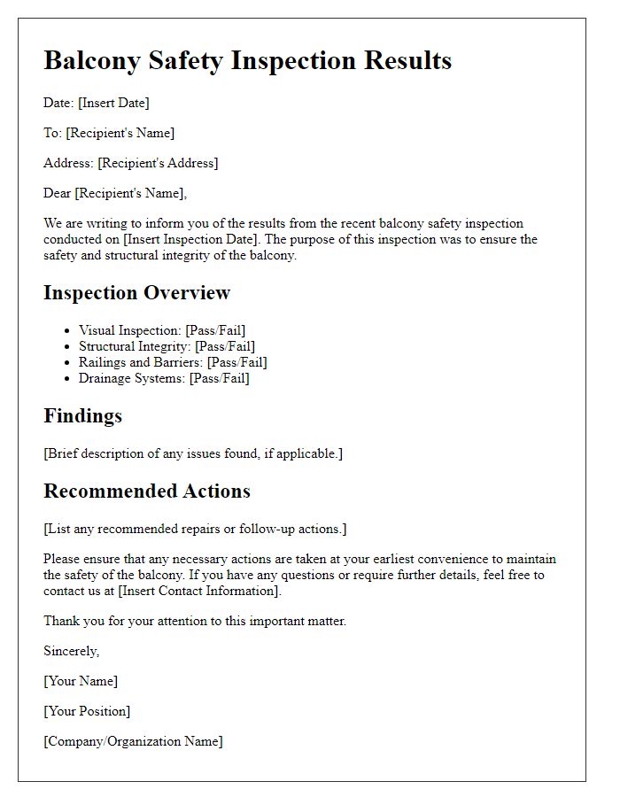 Letter template of balcony safety inspection results