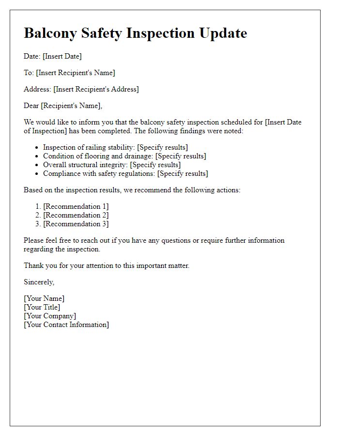 Letter template of balcony safety inspection update