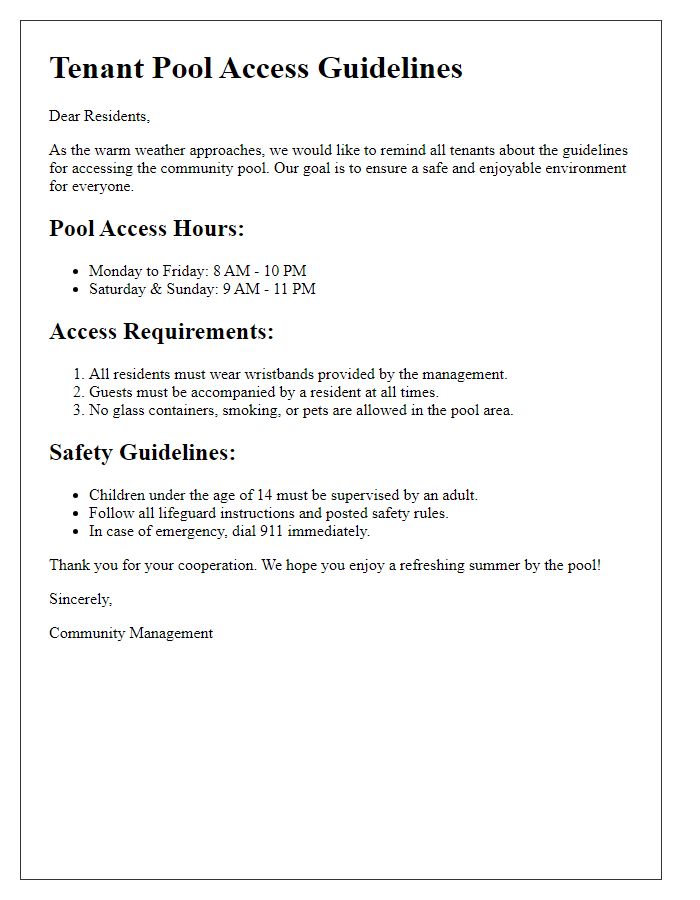 Letter template of Tenant Pool Access Guidelines for Community Living