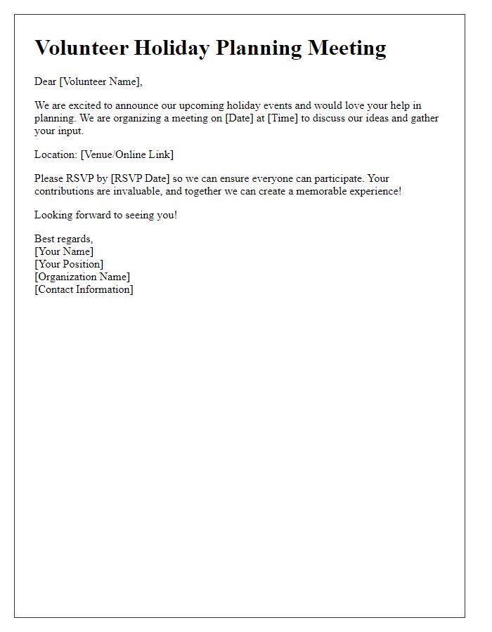 Letter template of volunteer holiday planning communication