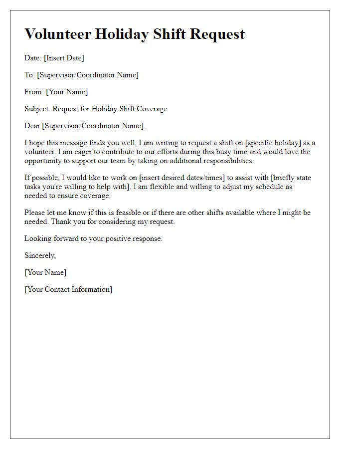 Letter template of volunteer holiday shift request