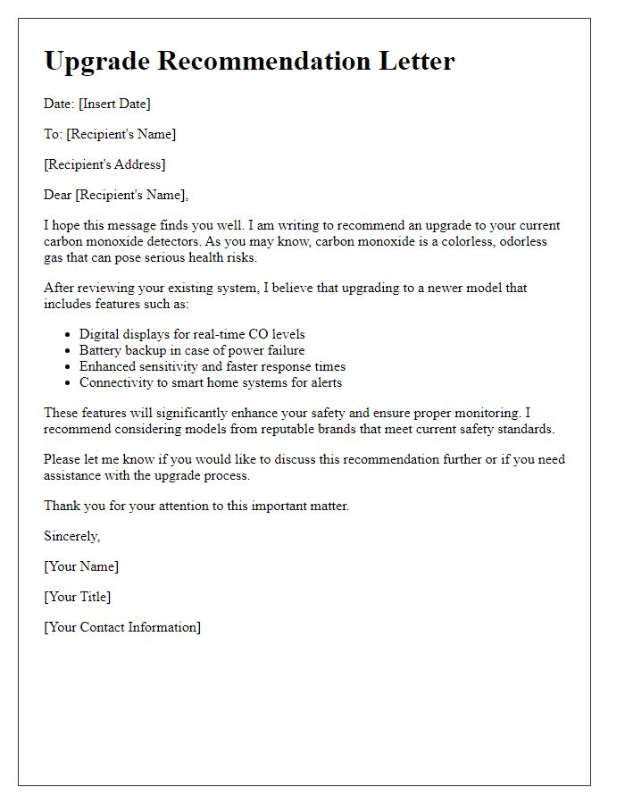 Letter template of carbon monoxide detector upgrade recommendation