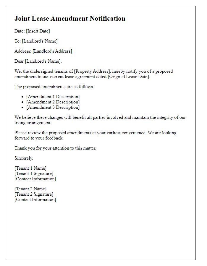 Letter template of joint lease amendment notification