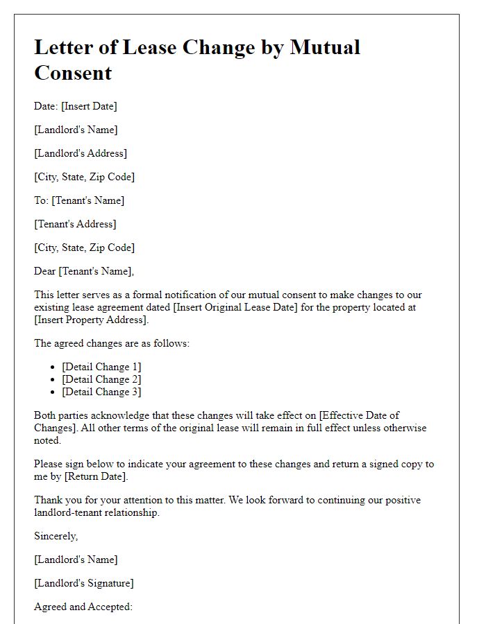 Letter template of lease change mutual consent