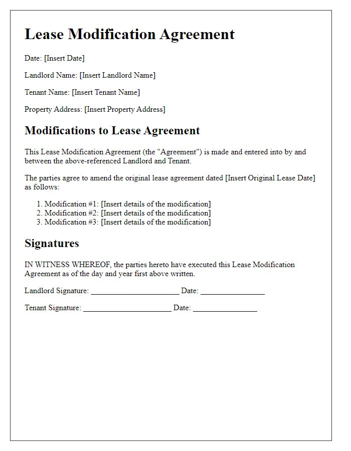 Letter template of lease modification agreement