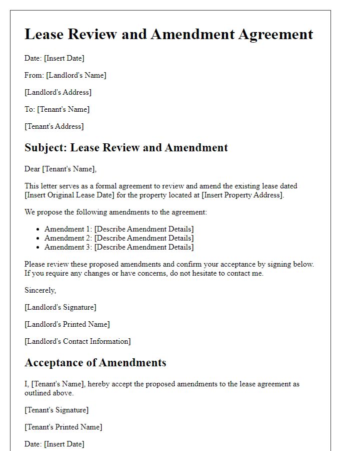 Letter template of lease review and amendment agreement