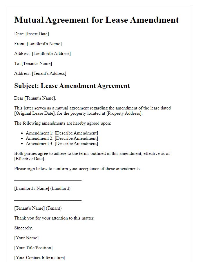 Letter template of mutual agreement for lease amendment