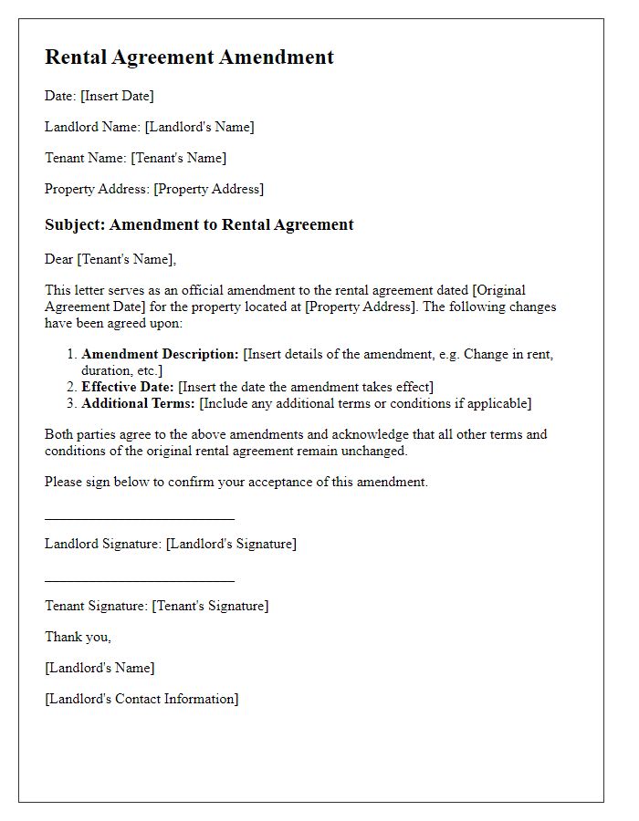 Letter template of rental agreement amendment