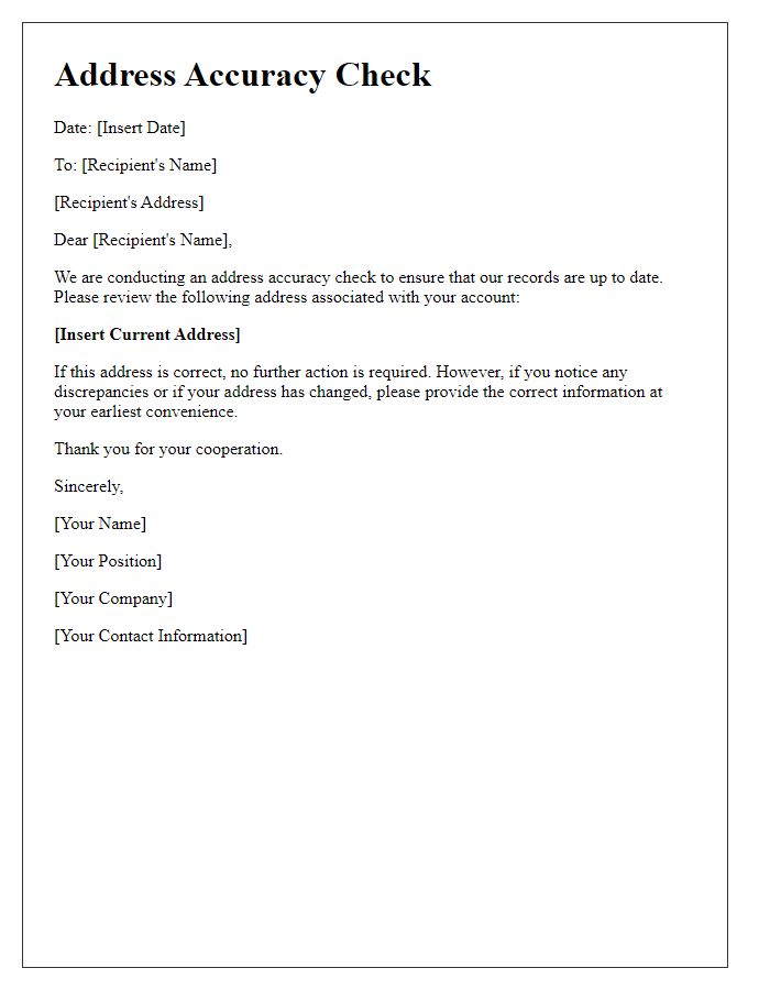 Letter template of address accuracy check