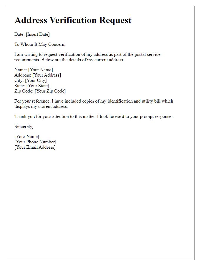 Letter template of postal service address verification request