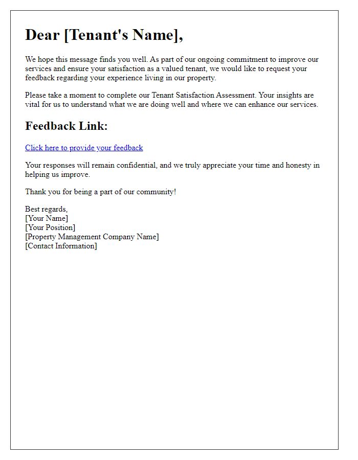 Letter template of Feedback Request for Tenant Satisfaction Assessment