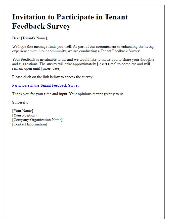 Letter template of Invitation to Participate in Tenant Feedback Survey