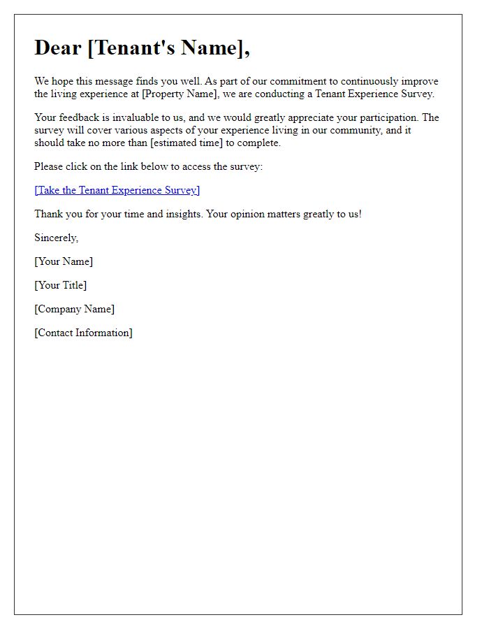 Letter template of Invitation for Tenant Experience Survey